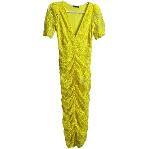 Zara Yellow Lace Embroidered Bodycon Dress Sz Small